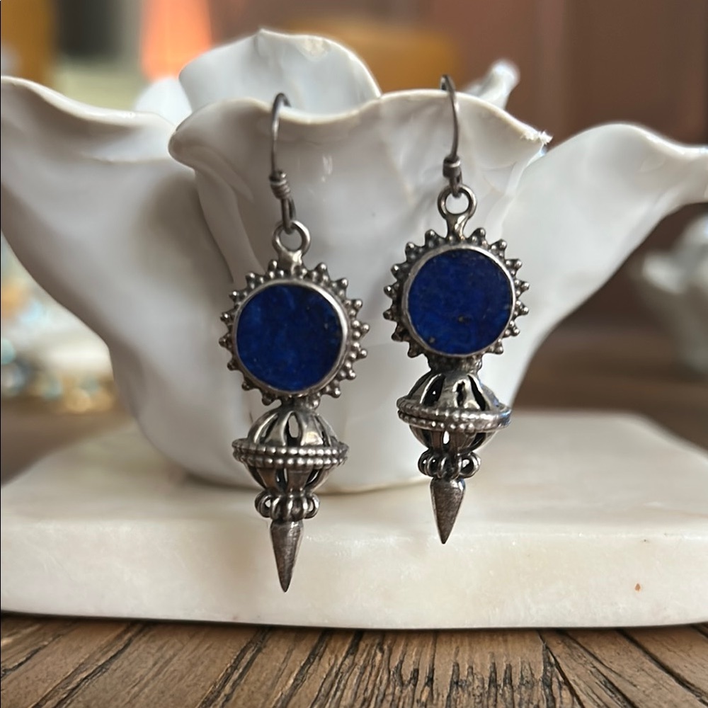 Vintage Sterling Silver and Blue Lapis Dangle Earrings